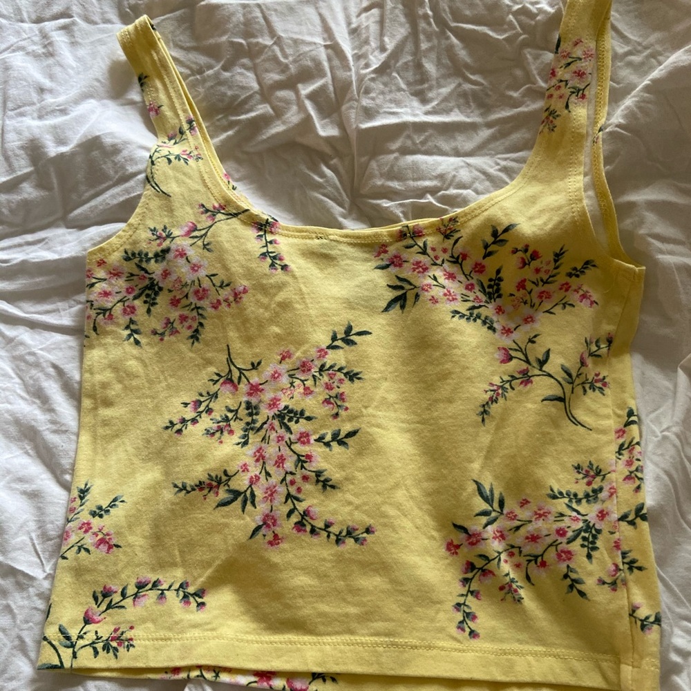 Yellow with pink flowers crop top